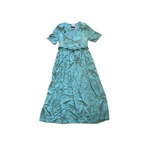 1990s Vintage Victoria Moon Mixed Media Blue Floral Romantic Maxi Dress Medium